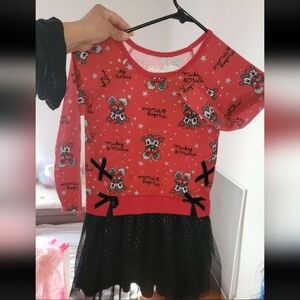 Disney Minnie Mouse red dress girls  Sz 5 Disneyland NWT Tutu Bow Long Sleeve